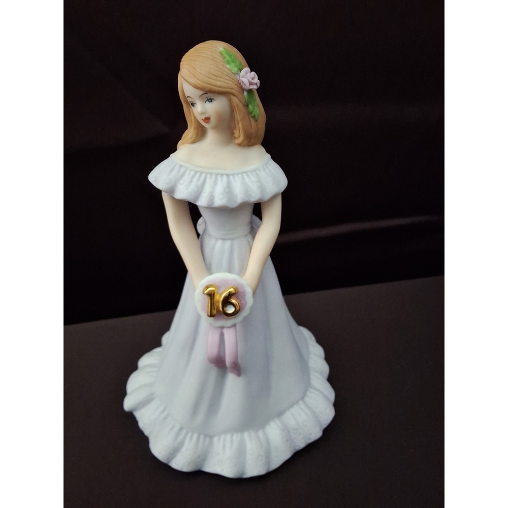 Enseco 1982 Growing Up Birthday Girls Age 16 Figurine 7"Tall. Leaf Has Tiny Chip